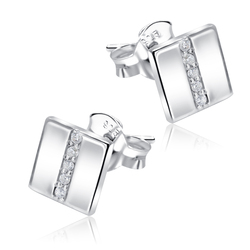 Rectangle Shaped With CZ Stone Silver Ear Stud STS-5527